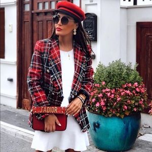 zara checkered tweed blazer